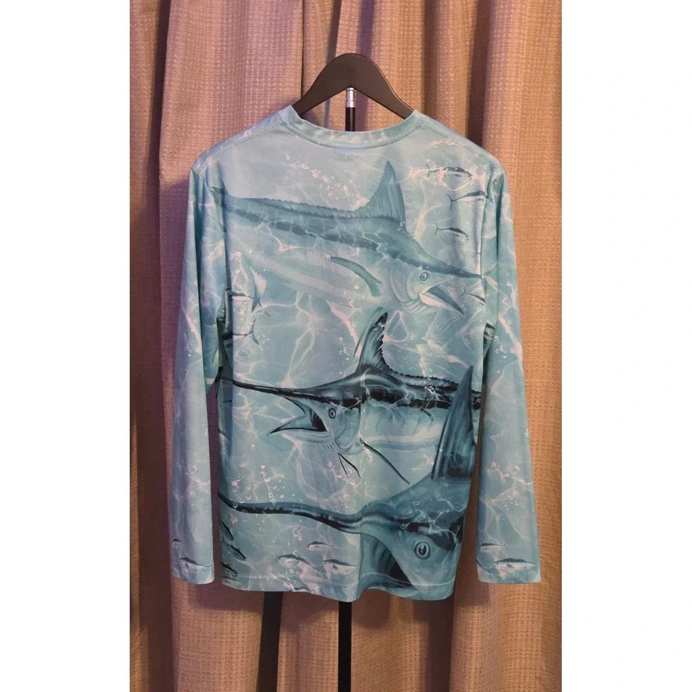 Spicy Tuna Long Sleeve Blue Marlin Graphic‎ Performance T-Shirt Mens Size Medium